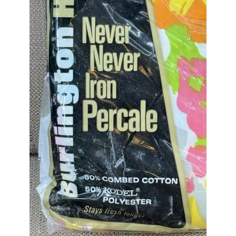VTG Burlington House Never Iron Twin Fitted Sheet NOS Mod Floral Flowers 1960s